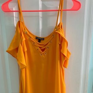 Express orange lace up cold shoulder tank